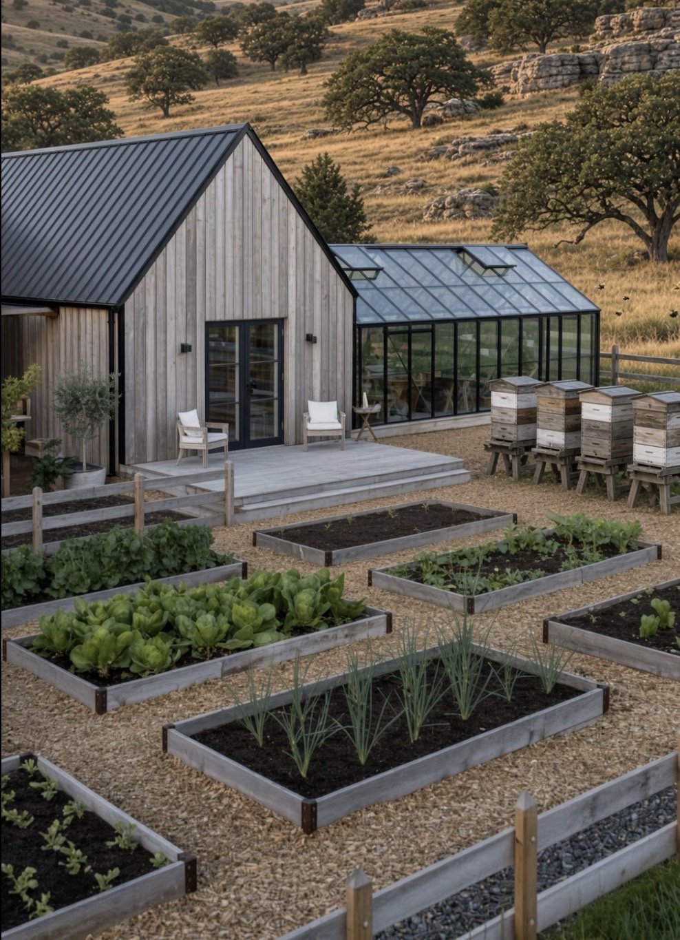 Concept rendering of the teaching garden, greenhouse and observation hives